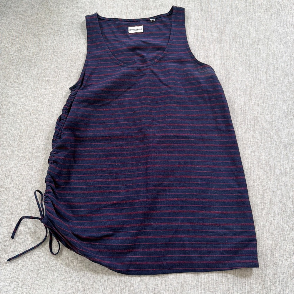 Bridge & Burn Tank Top Women's Medium Linen Blend Sustainable Stripe Shirred Tie